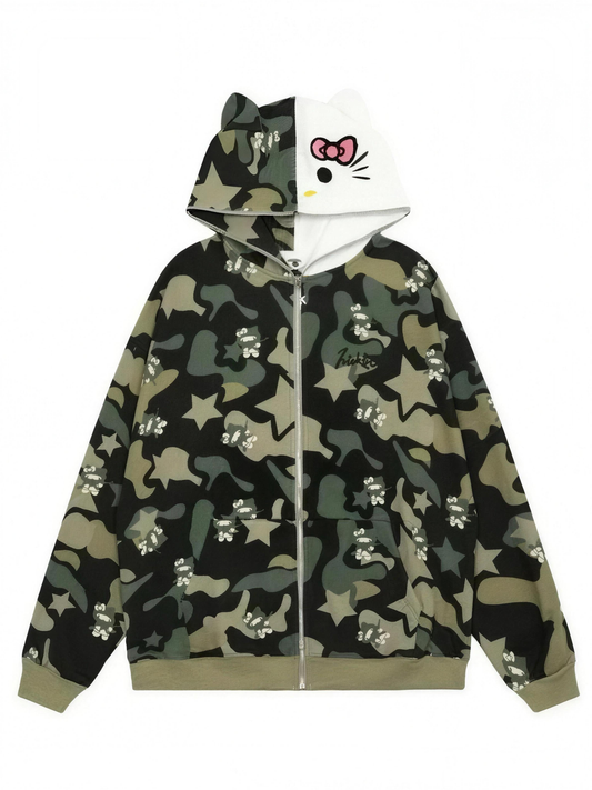 Kitty Camo Full Zip Up Hoodie